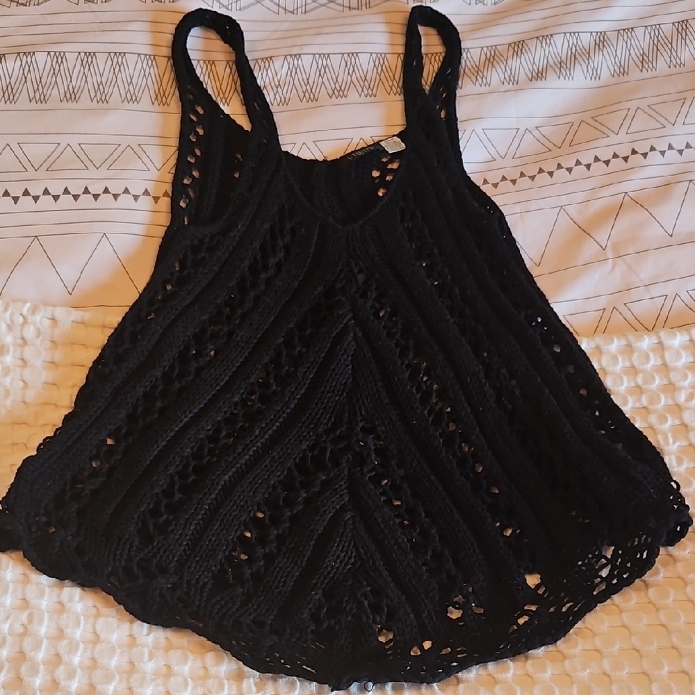 L'Equipe Black Crochet Tank Top Size Med